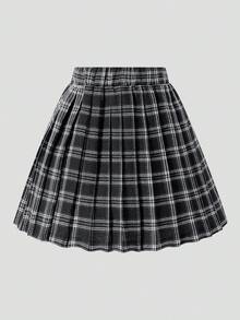 Tween Girls' High Waist Plaid Pleated A-Line Skirt, Minimalist Design, Casual Daily & Outing Wear, Suitable For Spring/Summer - Multicolor - View 2