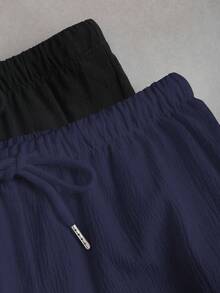 Flirla Petite 2件套女士纯色直筒裤套装 - 藏蓝色 - 查看 7