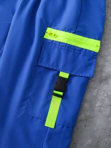 SHEIN Fantacosmos Tween Boy Contrast Color Cargo Style Jogger Pants - Royal Blue - View 5