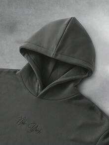PAVTROS Men's Letter Print Long Sleeve Pocket Casual Hoodie New York Hoodie Streetwear Hoodie Graphic Sleeve Hoodie Mens Hoodie Hoodie Grey - Dark Grey - View 6