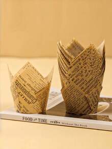 50pcs Tulip Cupcake Liners, Muffin Cups, Flambe Cups Disposable & High Temperature Resistant Baking Cups, Grease-Resistant Paper Tray Back To School - Multicolor - View 10