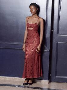 lacRébo Váy Maxi Sequin Đỏ Rượu Có Chi Tiết Khoét Phía Trước - Phong Cách Dạ Hội Và Tiệc Tùng - Màu Đỏ Sâu - Xem 7