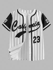 Sparklyn 1 套青少年女孩黑色条纹复古字母印花宽松夹克、黄色修身吊带背心和黄色短裤 - 黑色 - 查看 3