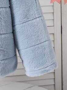 Sparklyn Oversized Hooded Rabbit Fur Trim Casual Jacket For Tween Girls Loose Fit Comfortable For Daily, Outdoor, Party, Photo Shoot Fall Winter