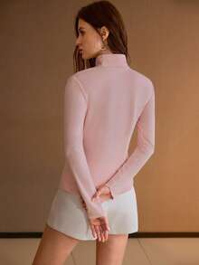 MOTF PREMIUM 纯色修身立领T恤 - 淺粉色 - 查看 3