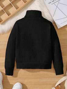 一件男童休闲宽松高领毛衣，适合返校、生日派对、晚宴、婚礼、洗礼、开学典礼、日常穿着、旅行、运动以及秋冬季节穿着。 - 黑色 - 查看 2