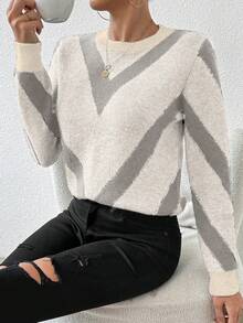 EMERY ROSE 秋冬新品 几何条纹套头衫 - 彩色 - 查看 5