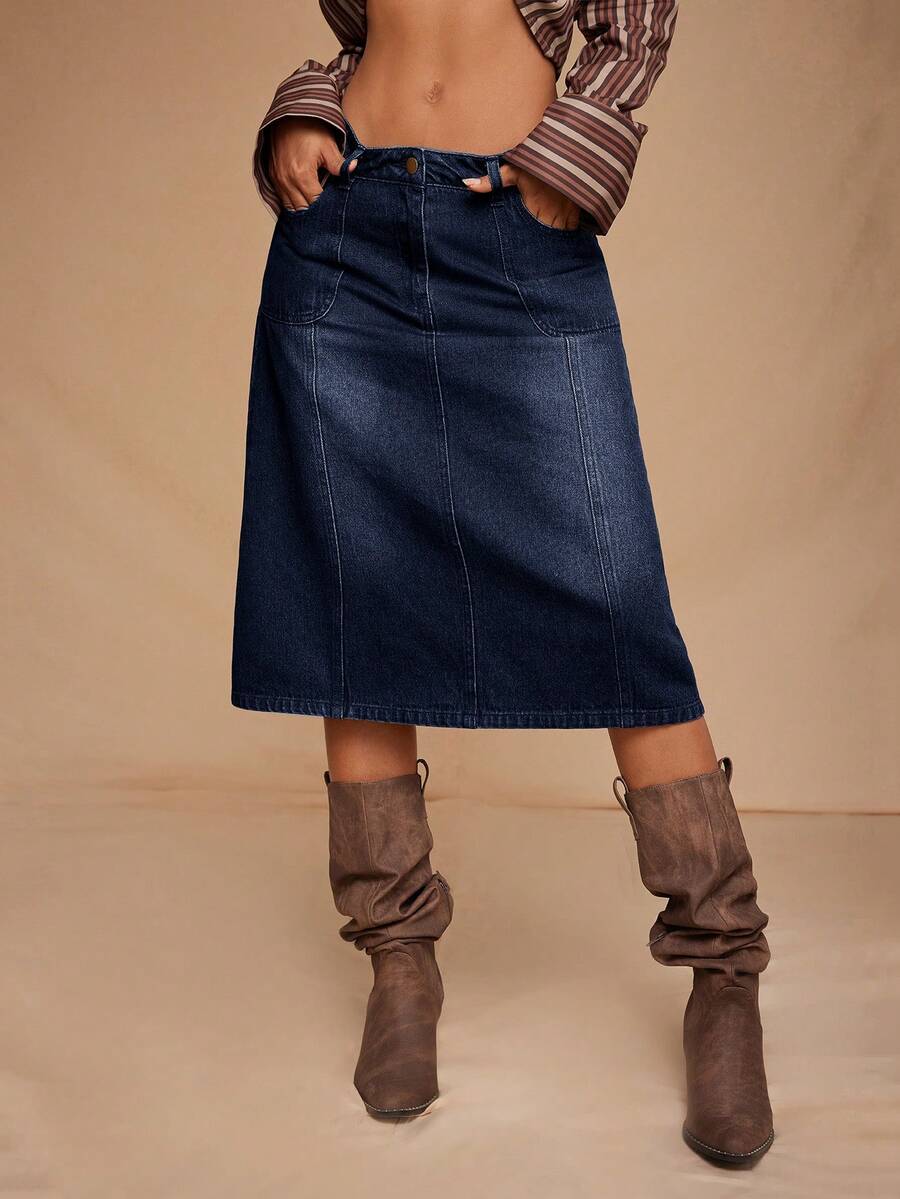 SHEIN Forever 21 Vintage Distressed Mini-Length Dark Denim Skirt, Low Waist - Royal Blue - View 1