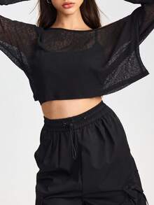 Velisys 2件装女士时尚宽松露肩长袖运动T恤，适合健身、跑步、户外活动，春夏网眼上衣，女士上衣 - 彩色 - 查看 4