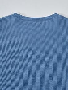 SHEIN Mirajuku 青少年男孩撞色领休闲T恤，春秋季 - 藏蓝色 - 查看 4