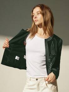 Aveloria Modichic Autumn New French High-End Embroidered Velvet Jacket - Army Green - View 8