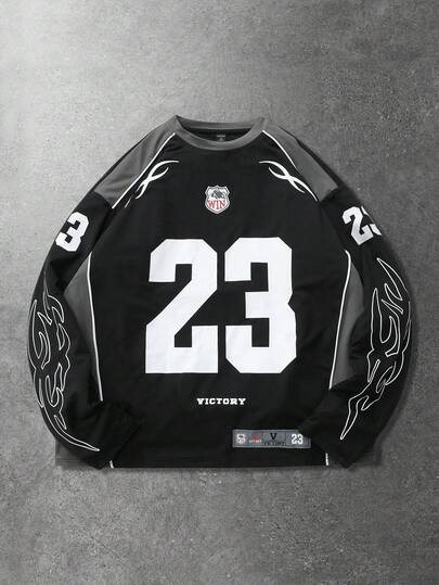 Street Life Herren Lässig Sport Patchwork Langarm T-Shirt