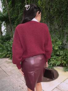 Durrani Popal Burgundy Red Solid Button Front Cardigan Fall Winter Cloth For Women