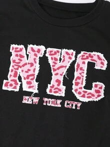 SHEIN ChillGRL 2件套复古美式豹纹上衣和裤子套装，适合少女