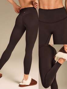 GLOWMODE 26" FeatherFit™-Warm Winter Warmth Soft Stretchy Warm 3D Tummy Control Leggings Autumn Winter Outdoors Yoga Studio Daily Casual Wear - Chocolate Brown - View 8