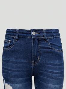 SHEIN ChillGRL Tween Girl Pre-Washed Ripped Flared Elastic Denim Jeans - Dark Wash - View 3