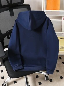 SHEIN 青少年男童简约纯色浅灰色休闲卫衣，秋冬款 - 藏蓝色 - 查看 2