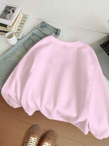 Tween Girls'light Purple K-POP Anime Cartoon Girl Portrait Pattern Sweatshirt,Cute Back-To-School Autumn School Thick Soft Long Sleeve Crew Neck - Multicolor - View 2