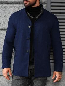 Manfinity Homme 男士休闲立领羊毛混纺夹克，灰色 - 寶藍色 - 查看 6