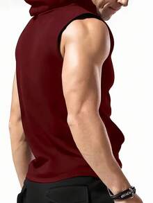 Gym Rark 男士蜘蛛印花抽绳连帽运动背心 - 酒紅色 - 查看 2