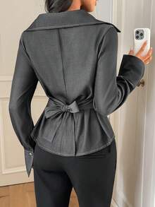 Franclia Women's Elegant Dark Gray Shirt Collar Long Sleeve Blouse,Casual Autumn Winter Tops For Office Business Daily Wear,Christmas New Year Thanksgiving Top - Dark Grey - View 2