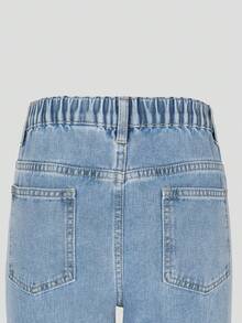 SHEIN ChillGRL Girls Y2K Vintage Washed Relaxed Straight Leg Jeans, Fashionable Casual Versatile - Light Wash - View 4