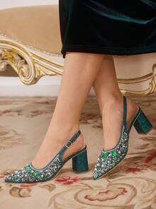 CUCCOO TILAWA Giày cao gót mũi kín bóng thời trang giản dị dành cho nữ - màu xanh lá - Xem 1