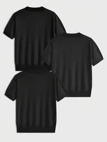 Manfinity VCAY Men's 3pcs Solid Color Casual Short Sleeve Knit Top, New Year Glamour - Black - View 3