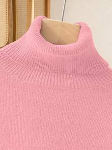 Franclia Women's Elegant High Neck Loose Cinched Waist Design Asymmetrical Hem Pullover Sweater, Winter Sweater For Women Pink Sweater Turtle Neck Women Pink Turtleneck Pink Clothes Women - Pink - View 3