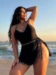 Swim SXY Váy ngắn ôm sát họa tiết da báo phối nhiều mảnh gợi cảm mới năm 2026, áo tắm liền thân cỡ lớn cho kỳ nghỉ biển. - Nhiều màu - Xem 1