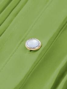 GlowEve 女士纯色圆领褶皱泡泡长袖休闲衬衫 - 綠色 - 查看 3