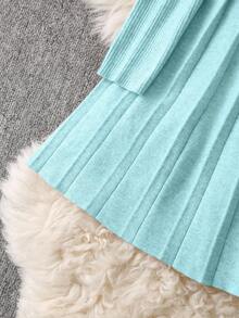 Franclia 新款秋季优雅百搭修身褶裥中长裙 - 淺藍色 - 查看 5