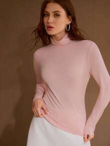 MOTF PREMIUM 纯色修身立领T恤 - 淺粉色 - 查看 6