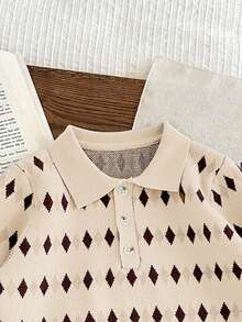 Blossori Young Boys Loose Fit Floral Knit Polo Neck Sweaters, Autumn/Winter - Apricot - View 4