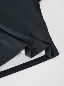 SHEIN Explorewe 两件套少女休闲拼接印花插肩袖T恤和工装裤套装，适合日常、通勤、休闲、度假、外出、街头风格 - 黑色 - 查看 7