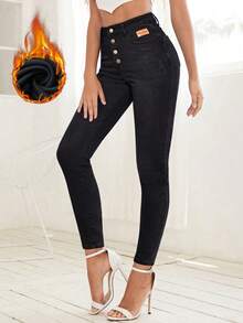 Selenza Quần Jeans Denim Ôm Dáng Túi Trước Có Nút Cho Nữ, Thường Ngày, Đa Năng - Rửa tối - Xem 4