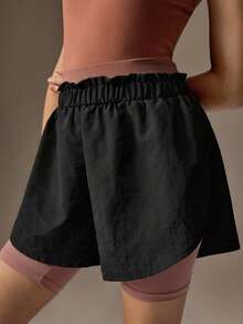 Loose Black Ballet Shorts For Teen Girls, Relaxed Leg, Suitable For Stretching Movements, Waistband Can Be Folded To Match Leotard, Smooth And Comfortable Fabric. Suitable For Teen GirlCampus, Ballet Dance Training, Outdoor Sports Casual Wear - Black - View 3