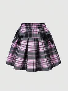 SHEIN ChillGRL 女童蝴蝶结格子裙 - 粉色 - 查看 6