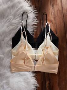 法式V领无钢圈少女文胸，无缝三角杯文胸