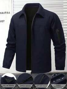 Manfinity Homme Plus Size Men's Casual Everyday Commute Zip-Up Windproof Waterproof Jacket Men Zip Up Jacket Men Jackets Casual Jacket For Man Navy Blue Jacket - Navy Blue - View 5