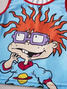 Nick 90s | SHEIN Young Boy Cartoon Figure Graphic Round Neck Tank Top And All-Over Print Shorts Underwear Set