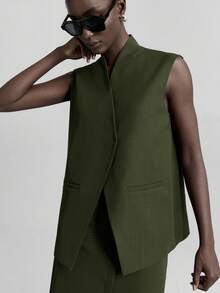 Ontre 2026春夏新款都市风抗皱深灰色西装套装，包括西装外套、马甲和裙子，适合办公室、商务休闲、派对等场合。 - 綠色 - 查看 6