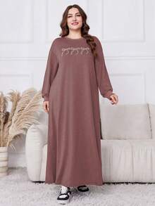 Lacomfia Váy nỉ dài in họa tiết bướm cỡ lớn, thu/đông - Hồng - Xem 3