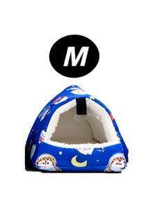 1件卡通印花毛绒全覆盖三角吊床睡袋，适用于鹦鹉、仓鼠、小型宠物鸟类，秋冬季适用 - 藍色刺蝟 - 查看 11