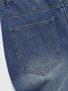ROMWE MEN Street Life Men's Cross Rhinestone Embellished Pleated Pocket Jeans - Blue - View 5