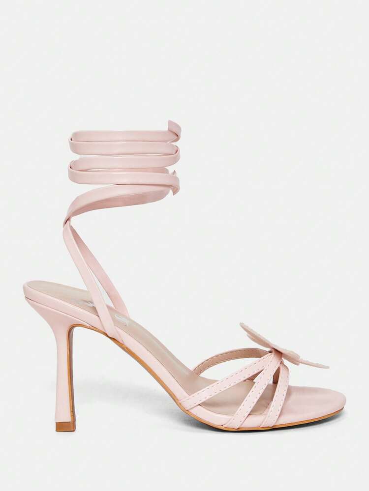 Women's Rhinestone Embellished 3D Floral Decor Elegant High Heel Sandals