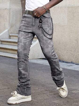 Street Life Modische Herren Vintage Jeans mit funkelnden Diamanten in Lagen
