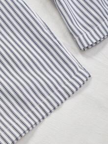 Bộ đồ ngủ sọc 2 món cho trẻ em lớn, cổ tròn, tay dài, quần dài - Màu xanh lam - Xem 5