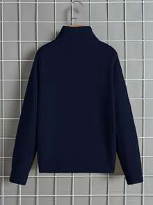 SHEIN 青少年男孩休闲舒适百搭高领毛衣 - 藏蓝色 - 查看 5