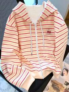 Resyla Coat, Women's Zipper Jacket, Striped Digital Printing Zip-Up Sweatshirt, Streetwear Tops, Y2k Tops, Y2k, Sister, Now, Fashion Tops, Aesthetic Sweatshirt, Gift For Sister, Casual Minimalist Fashion Top, - Multicolor - View 1